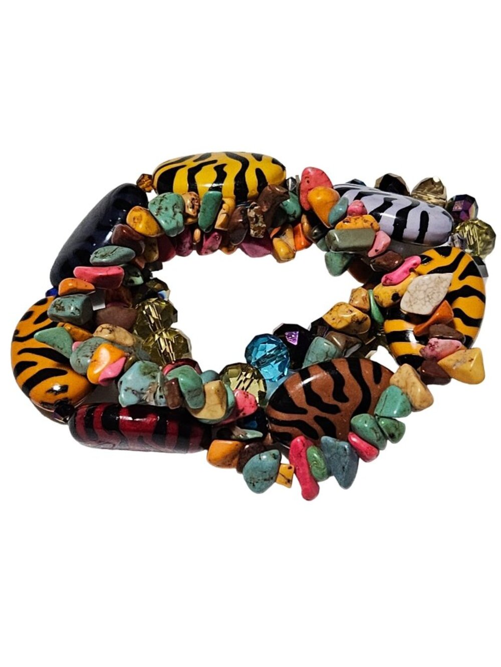 Chunky Beaded Bracelet Safari Animal Print Stones Multicolor Gemstones Stretch
